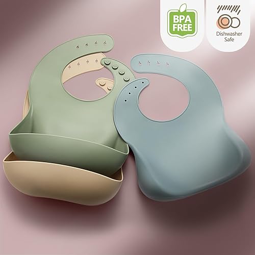 Miniatura 7 de Silicone Bibs for Babies Toddler Set of 3, BPA Free, Soft Adjustable Waterproof Bibs for Feeding Essentials