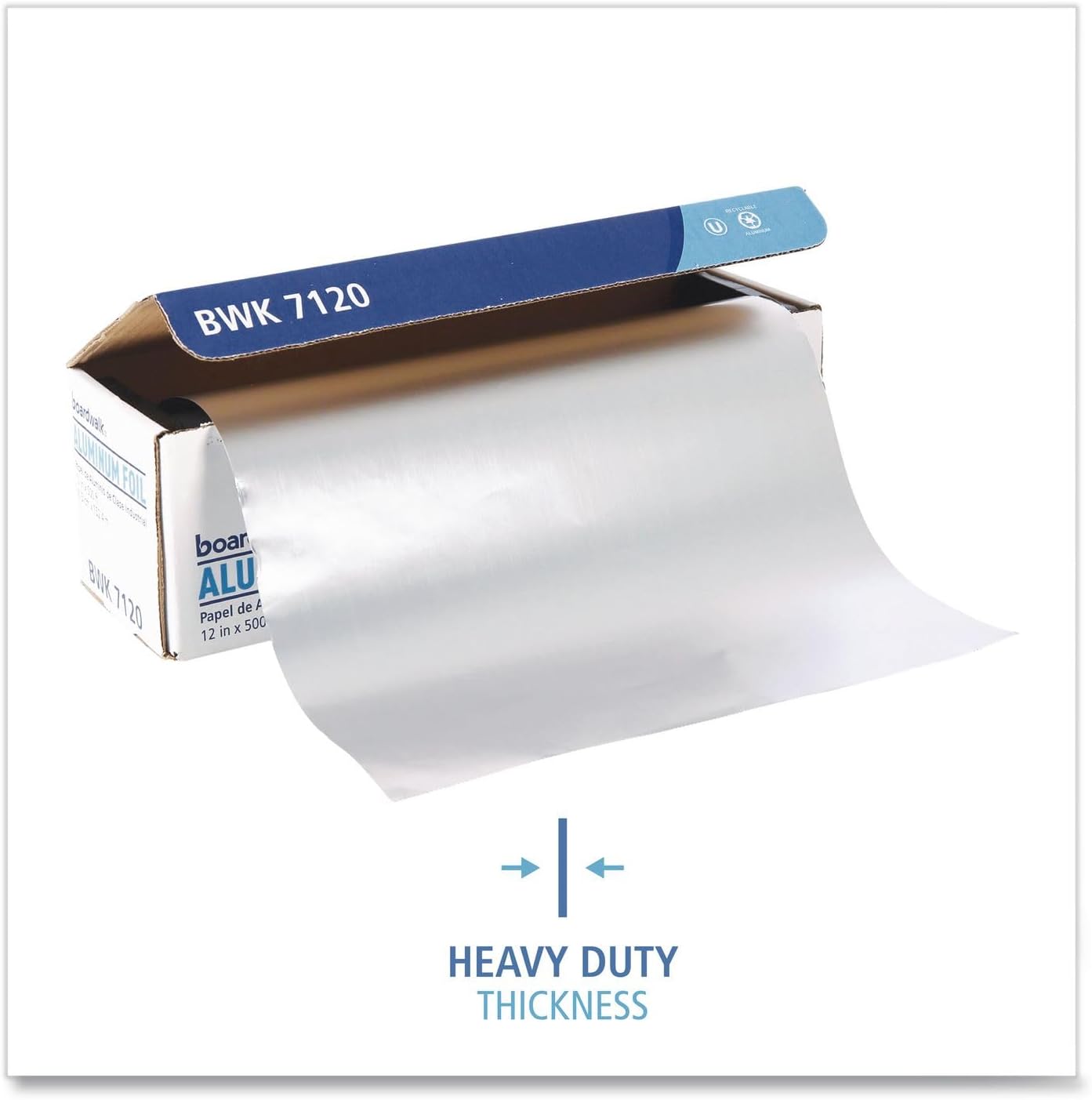 Boardwalk BWK 7120 500' Length, 12" Width, 20 Micron Thickness Heavy-Duty Aluminum Foil Roll