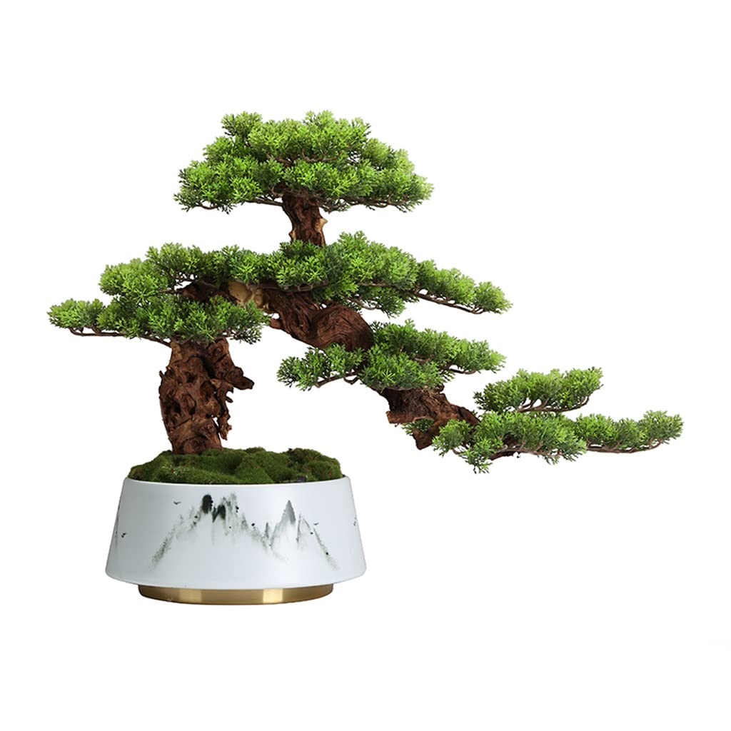 GLJTUO Fake Plants Artificial Plant Simulation Welcoming Pine Green Plant Bonsai Ceramic Flowerpot Suitable for Home Decoration Simulation Bonsai Tree