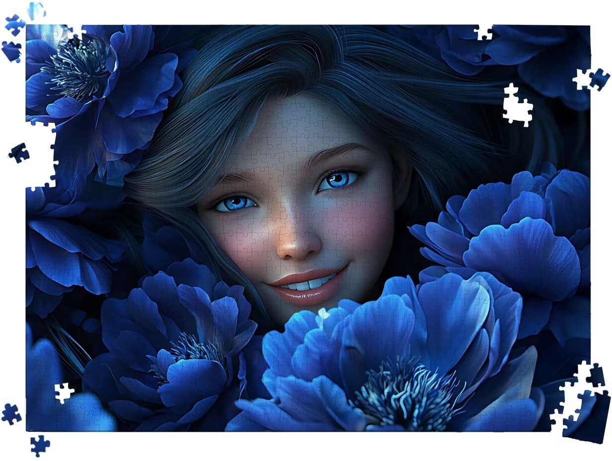 Puzzle 1000P Pieces pour Adultes, Fleur Bleue Femme 29.5 x 19.7 in, l0-349