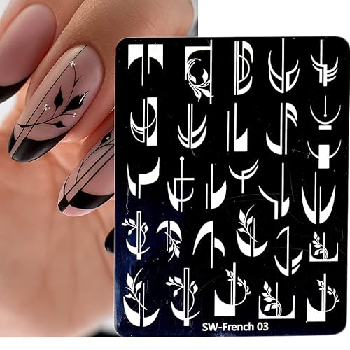 7 Sheets French Line Nails Art Stamping Plate Geometrical Wave Line Drawing Templates Flower Love Lace Stamp Mold Manicure Valentine's Day Design Decoration Nails Gel Printing Charm For Stencils Tools #TOP1