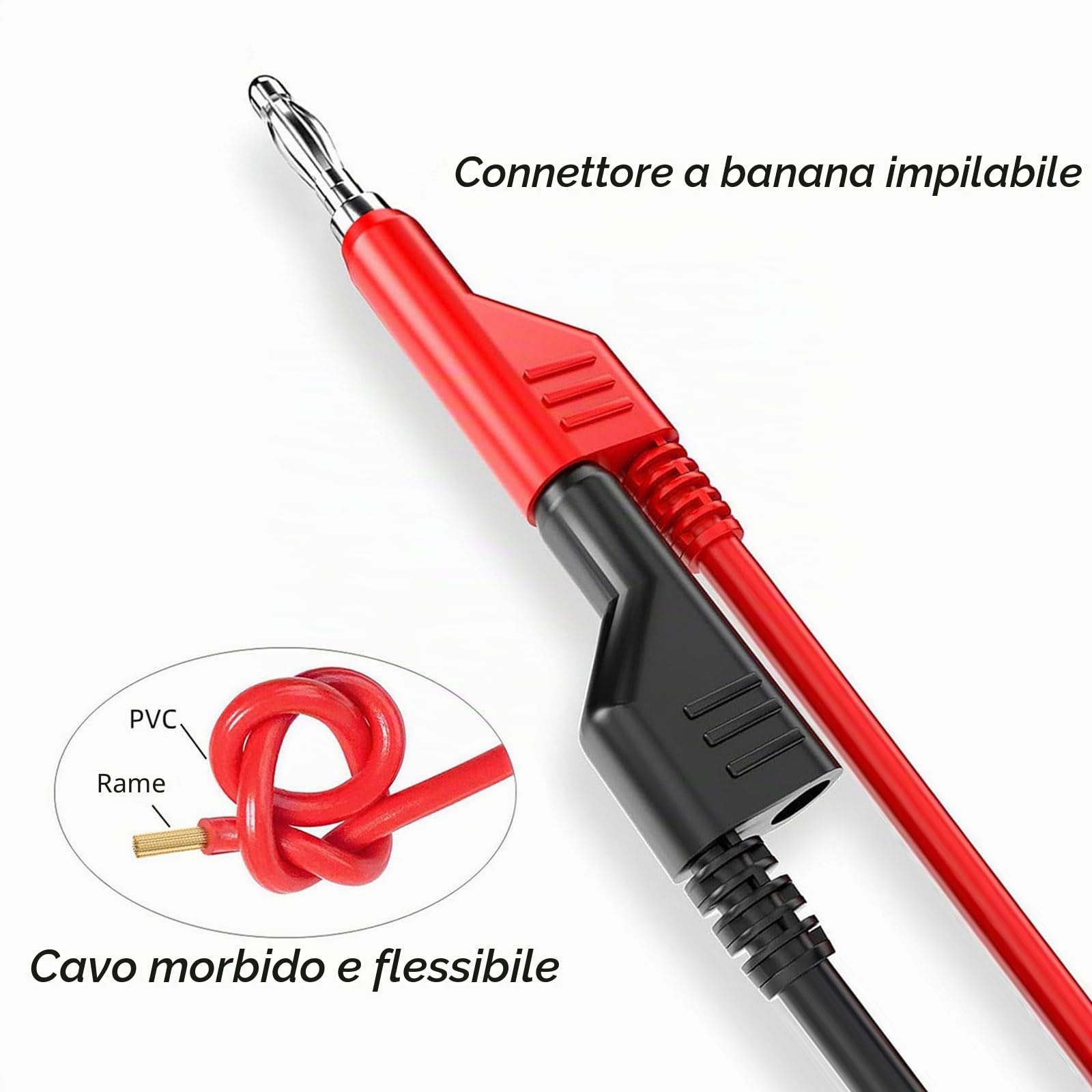 Set di puntali per multimetro da 30 pezzi, puntali con spina a banana da 4 mm impilabili a doppia estremità con clip a coccodrillo isolate, connettori a forcella, sonde di test