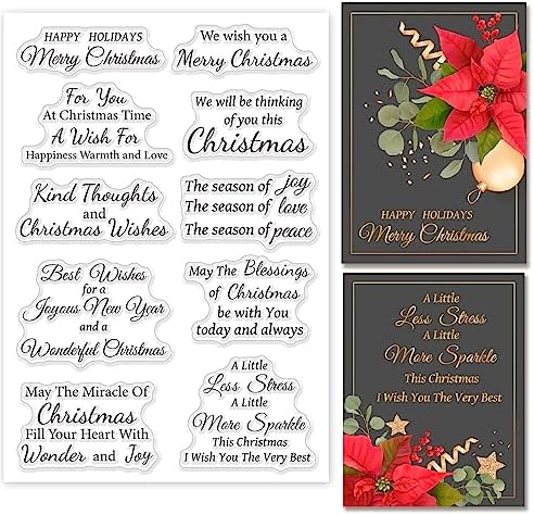 ORIGACH Merry Christmas Sentiments Words Clear Stamps for Card Making Christmas Positive Motional Verses Phrase Transparent Silicone Stamps for DIY Holiday Scrapbooking Journal and Album Decorative