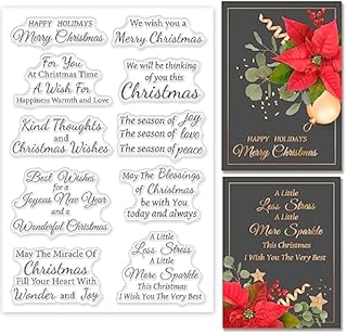 ORIGACH Merry Christmas Sentiments Words Clear Stamps for Card Making Christmas Positive Motional Verses Phrase Transparent Silicone Stamps for DIY Holiday Scrapbooking Journal and Album Decorative