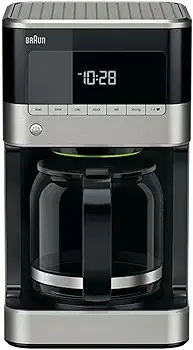 Braun KF 7120 Cafetera eléctrica semi-automática con jarra de cristal, 1000 W, 12 tazas, acero inoxidable, negro