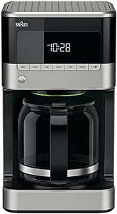 Braun KF 7120 Cafetera eléctrica semi-automática con jarra de cristal, 1000 W, 12 tazas, acero inoxidable, negro0
