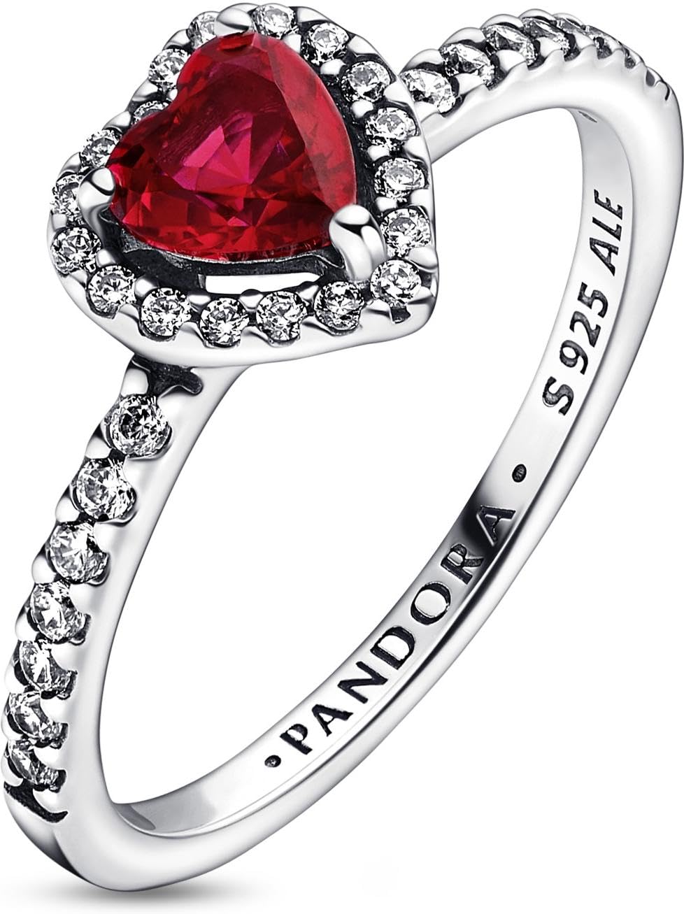 Pandora Timeless - Anello cuore in argento sterling, con cristallo rosso ciliegia (jubilee red) e pietre di zirconia cubica incolori