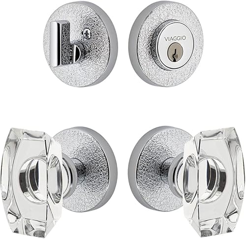 Viaggio Bright Chrome 628833 - Juego de entrada Circolo de piel con roseta de cristal Stella y cerrojo a juego, juego de fondo 2-34"