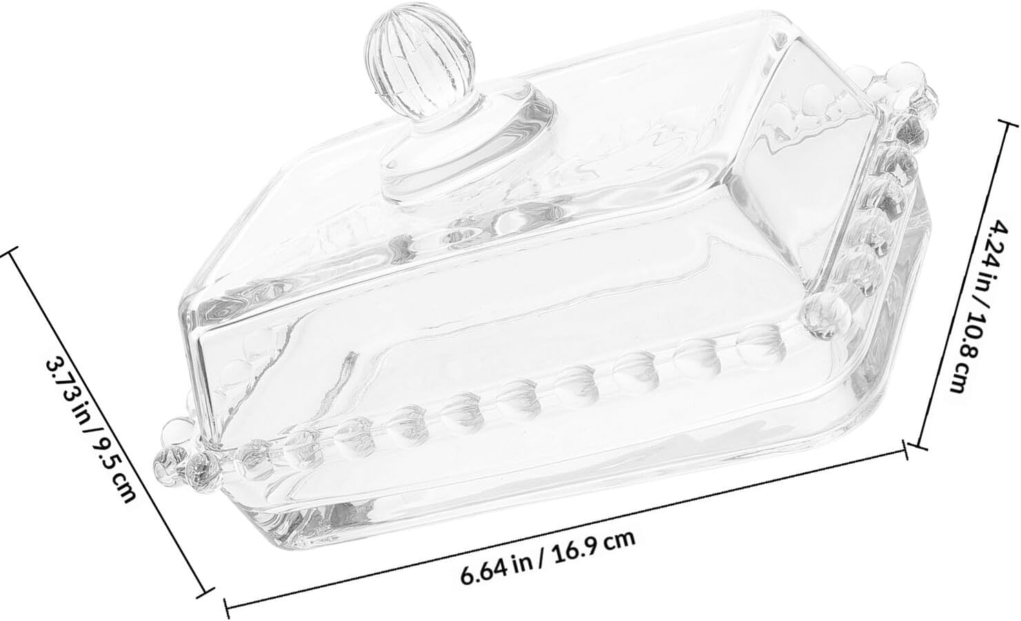 TOYANDONA Glass Butter Dish with Dome Lid, Glass Butter Tray with Pearl Edge, Dustproof Food Container for Kitchen and Dining Table Storage
