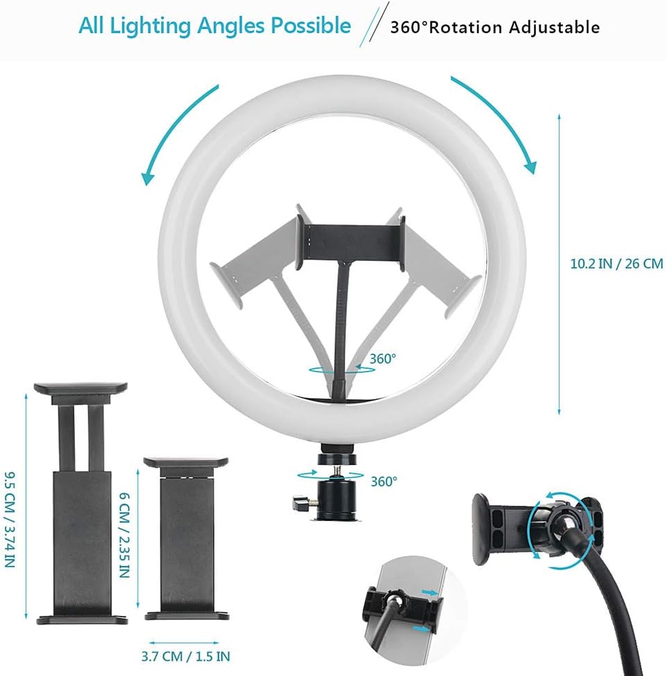 Selfie Ring Light ,10" Dimmable Ring Light (2rd Generation, Eye-Caring) with Adjustable Tripod for Makeup/YouTube/TiKTok/Video Shooting/Zoom Meetings