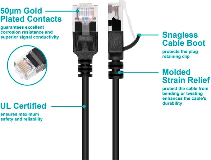 Cable Ethernet Cat6 Patch 3ft Negro Monoprice miniatura 3