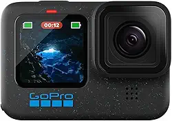 GoPro HERO12 BLACK - à Prova D'água com 5.3K60, 27MP, Vídeo + Foto HDR, HyperSmooth 6.0, Trava de horizonte 360°, Live + webcam, Áudio por Bluetooth, Bateria enduro, QUIK