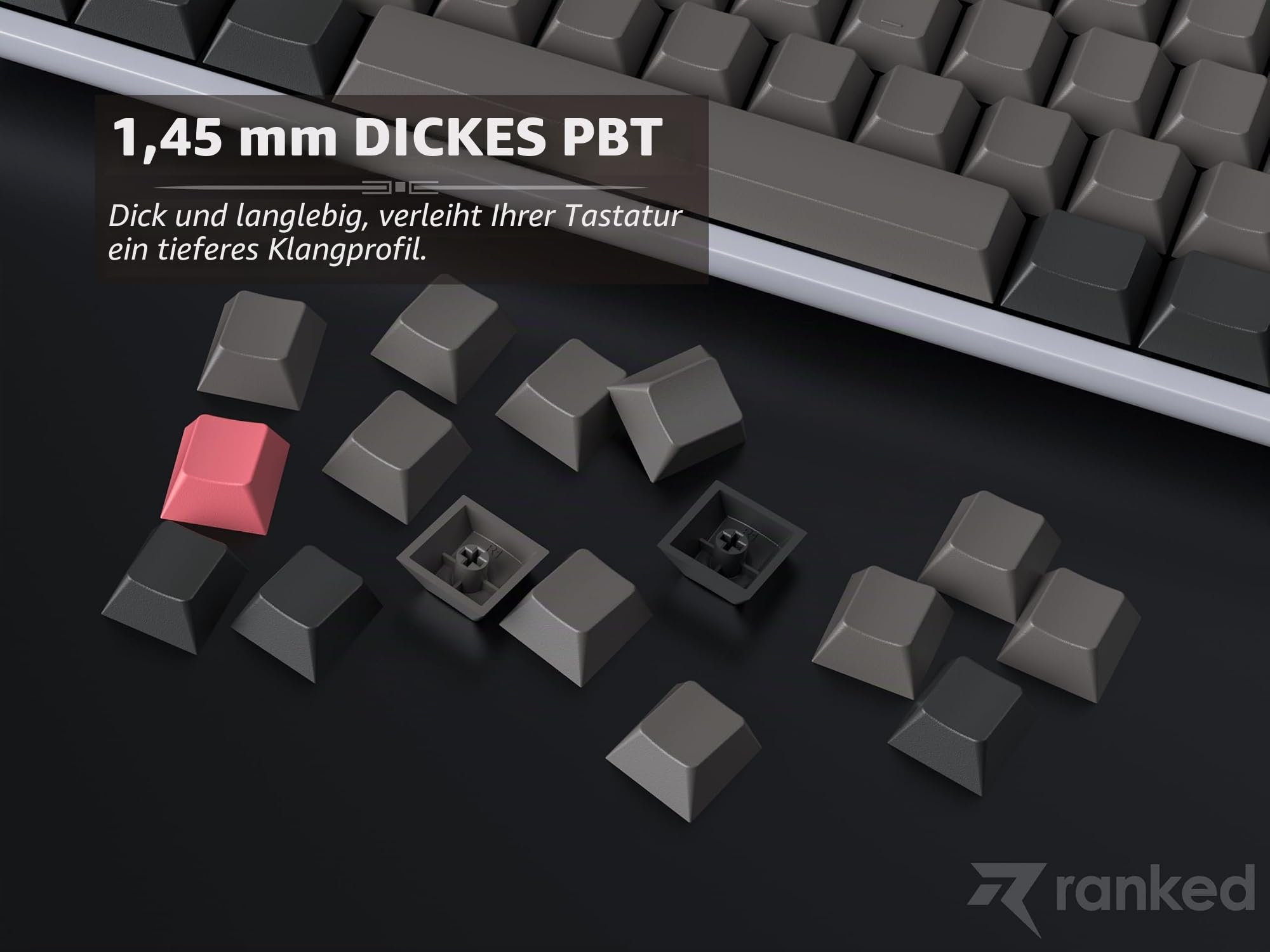 Ranked Leeres Premium-Tastenkappen-Set | 1,4 mm Dickes PBT | Cherry-Profil für Mechanische Tastatur (Dolch, 139 Tasten)