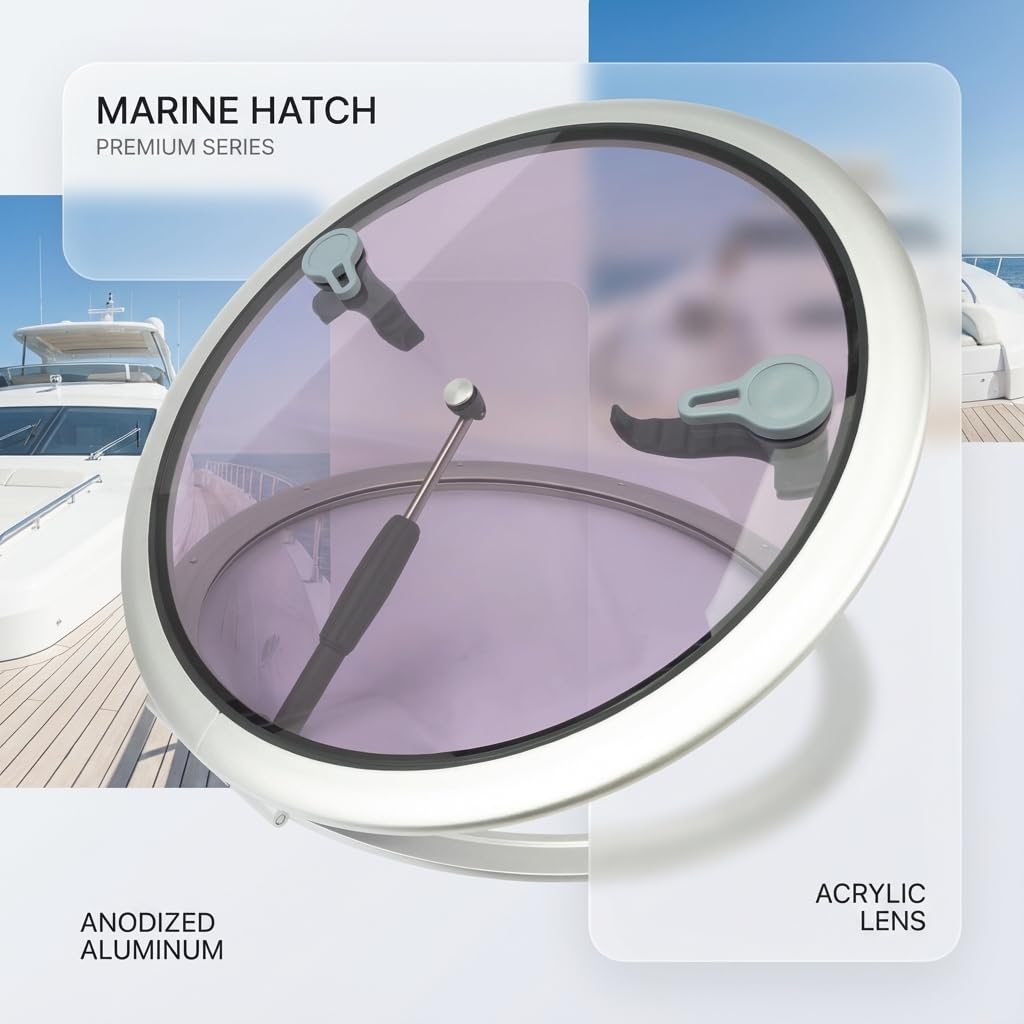 Escotilla de Cubierta y Ventana de Ojo de Buey de Aluminio, Portillo Redondo Abatible de Acrílico, Escotilla Marina Anodizada, Claraboya Marina para Barcos,Yates,Buques,RV