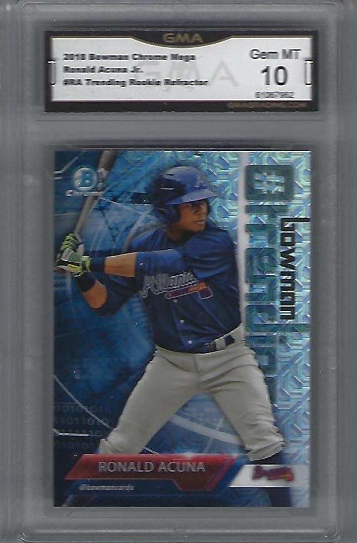 GEM MINT TRENDING REFRACTOR ROOKIE CARD RONALD ACUNA JR. BOWMAN CHROME BASEBALL CARD GRADED GMA GEM MINT 10 MVP FAVORITE