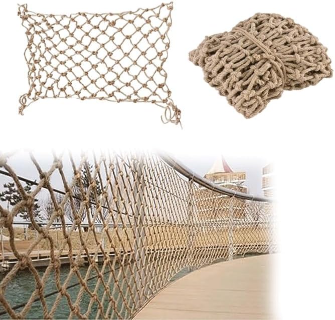 30x33FT / 9x10(M) Climbing Cargo Net, Jute Hemp Rope Safety Nets, for Outdoor Activities, Indoor Decoration, Climbing Safety Net for Children Brown