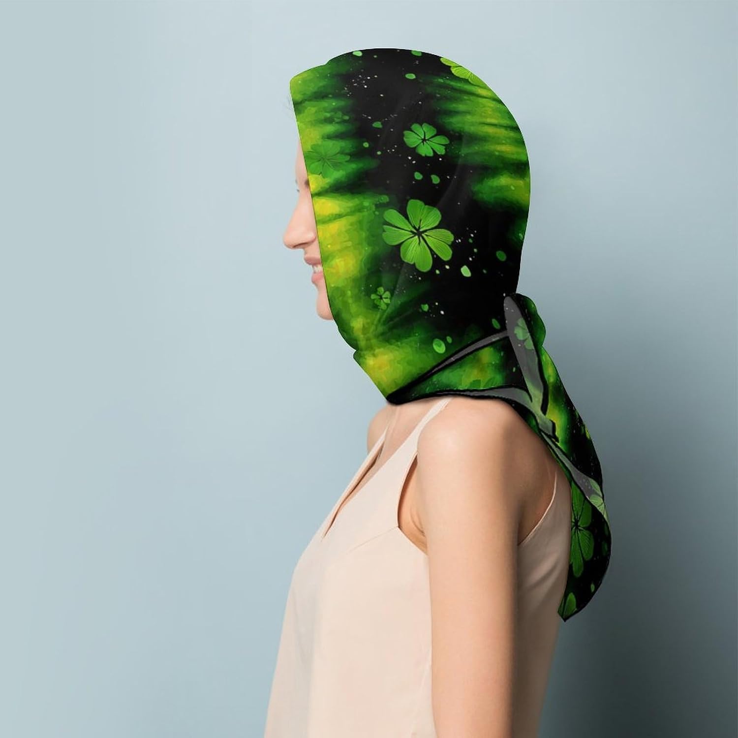 Tie Dye Clover Bandana Fashion Head Scarf Square Silk Scarf Print Neck Hair Scarfs for Women Men Gifts