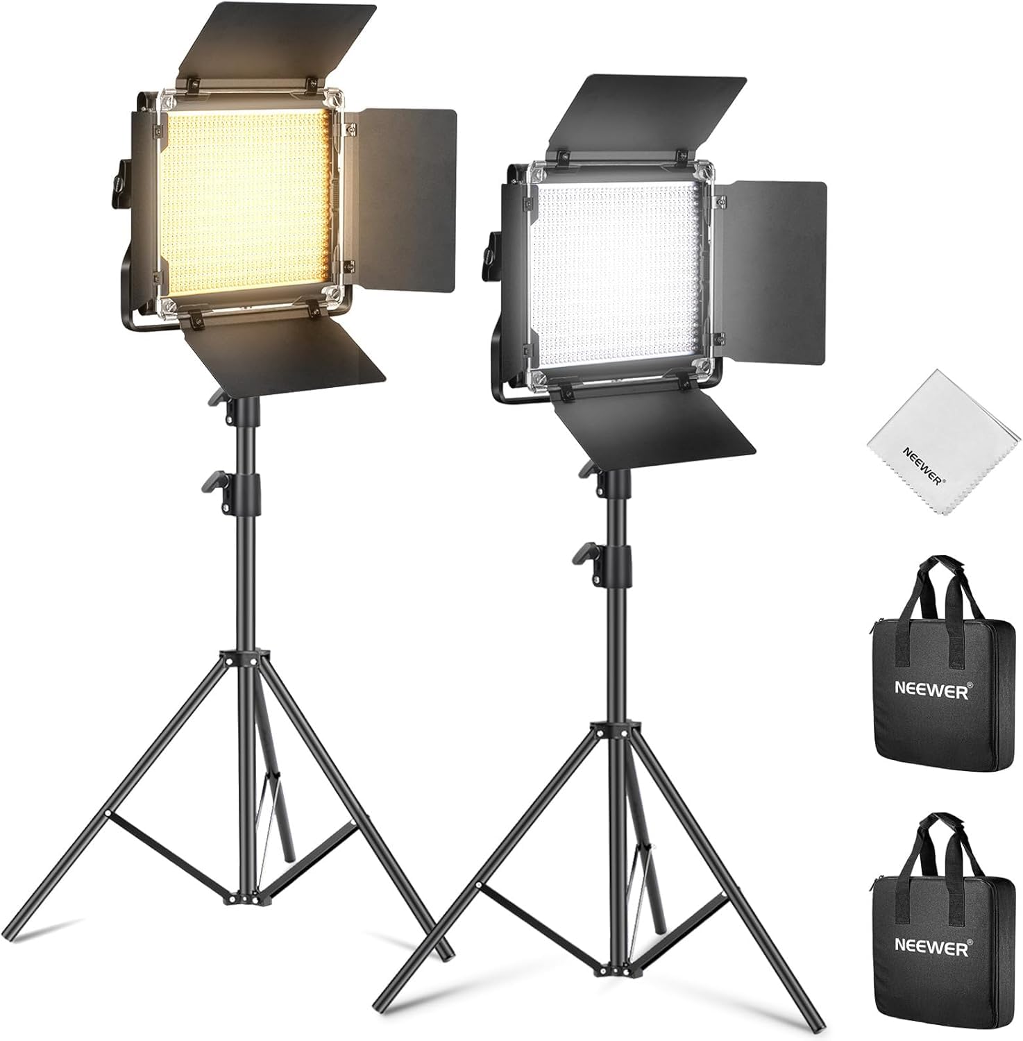 NEEWER Dwukolorowy zestaw oświetlenia wideo LED 660 z dwoma statywami 200 cm, panel oświetleniowy o zmiennej intensywności 3200K-5600K CRI 96+ z uchwytem w kształcie litery U i kubkiem przepływowym do