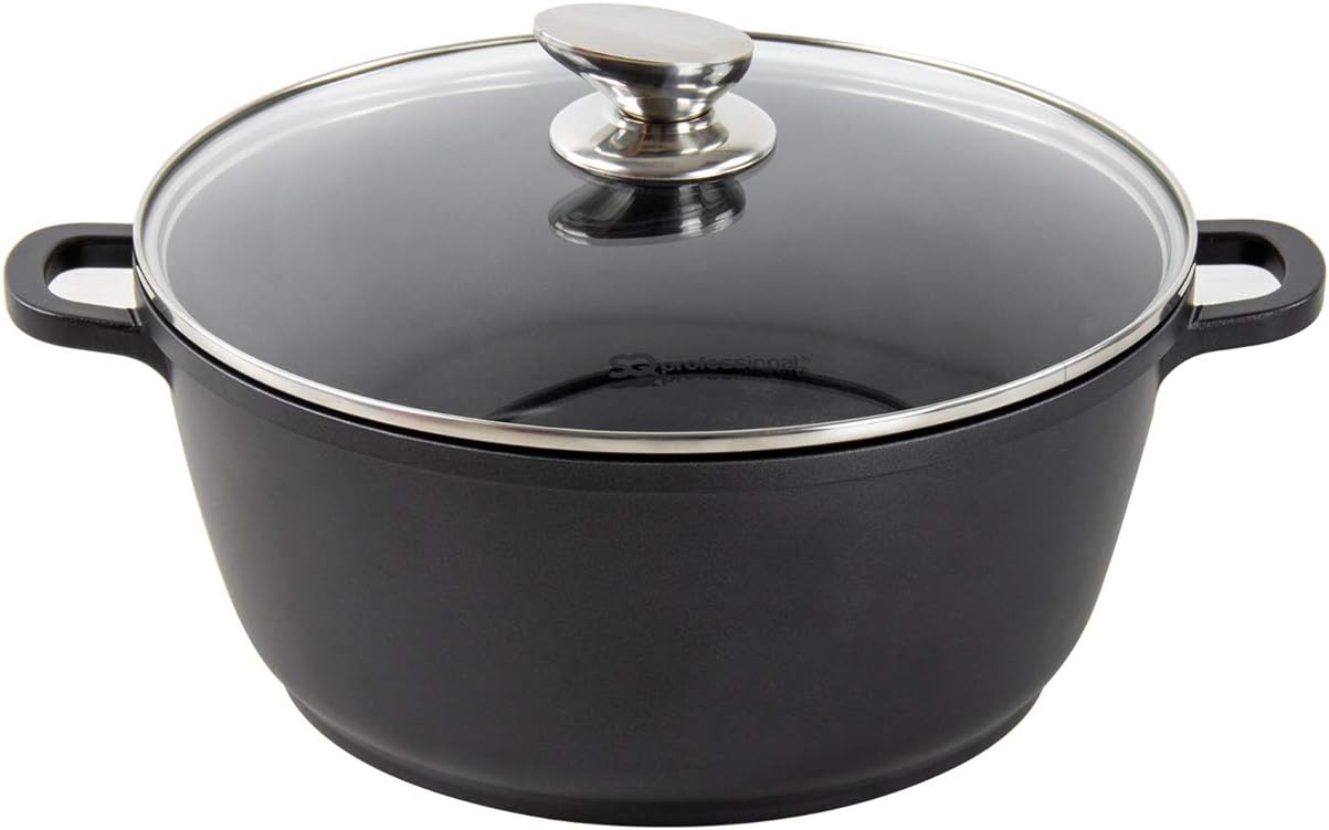 SQ Professional NEA Die-Cast Aluminium Stockpot with Lid - Non-Stick Coating (Black, 20cm)