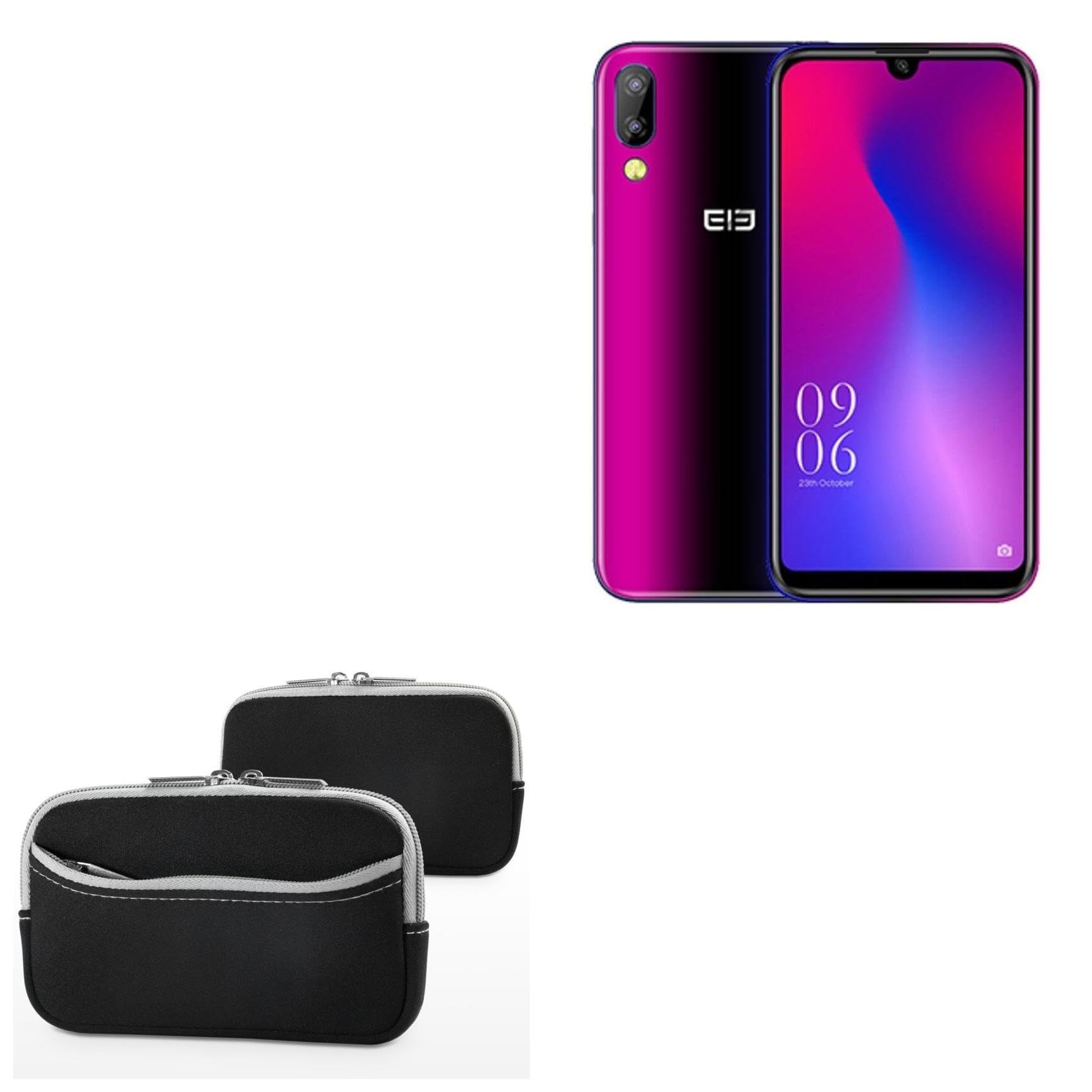 BoxWave Case Compatible with Elephone A6 Mini - SoftSuit with Pocket, Soft Pouch Neoprene Cover Sleeve Zipper Pocket - Jet Black with Grey Trim