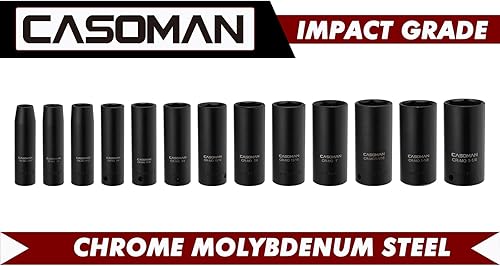 Miniatura 3 de CASOMAN Juego de llaves de impacto profundo de 12 pulgada, juego de 13 piezas, 716"-1-14", CR-MO, SAE, estuche de almacenamiento resistente