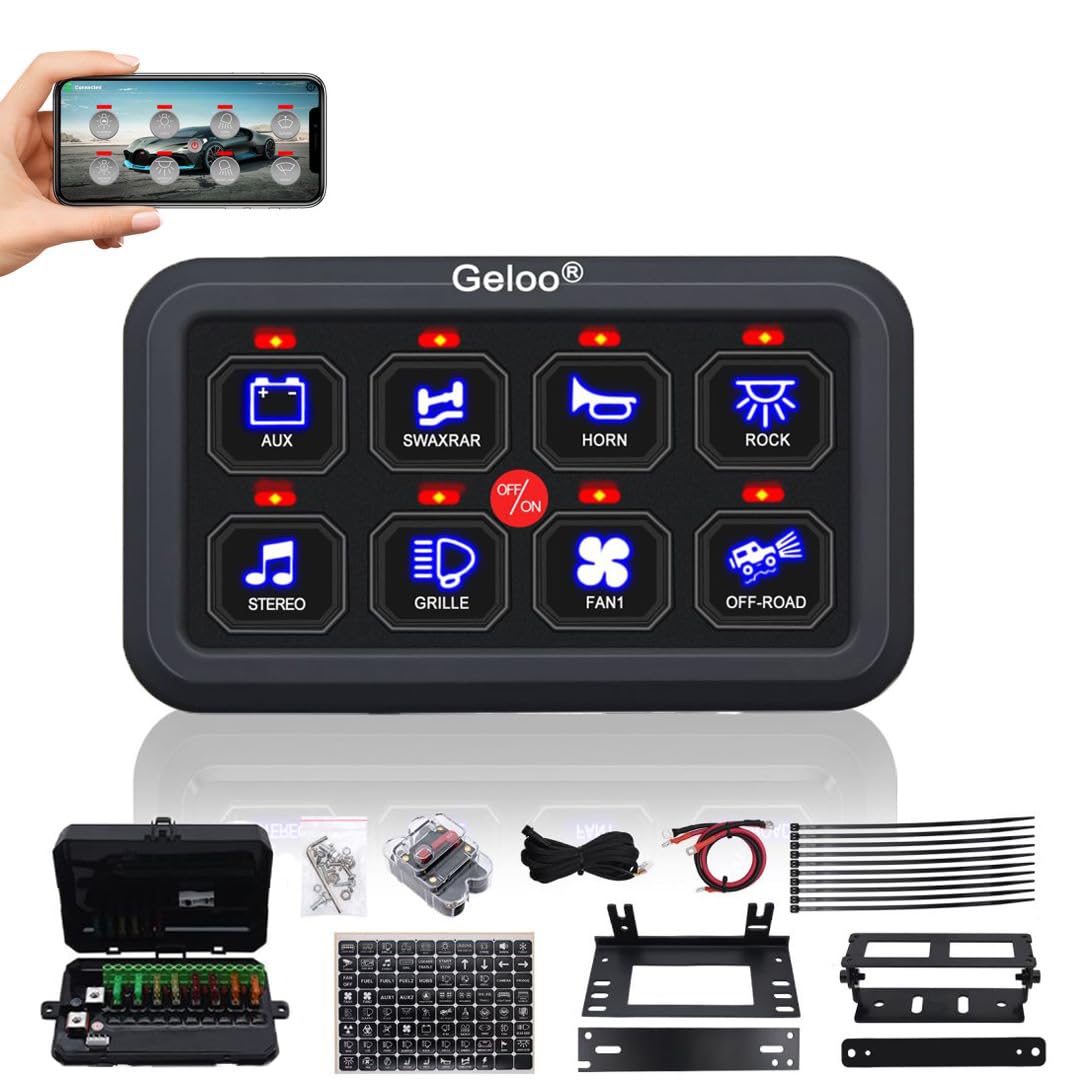 Geloo Schakelpaneelkit met 8 knoppen, 12 V/24 V, universeel circuitbesturingsrelaissysteem