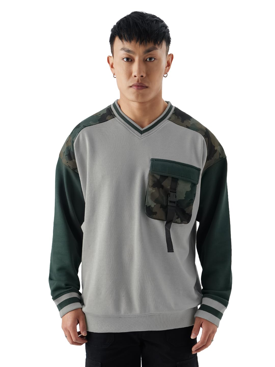 Stone Blue Acid Washed Men and Boys Long Sleeve Round Neck Oversized Fit Sweatshirts-image-2