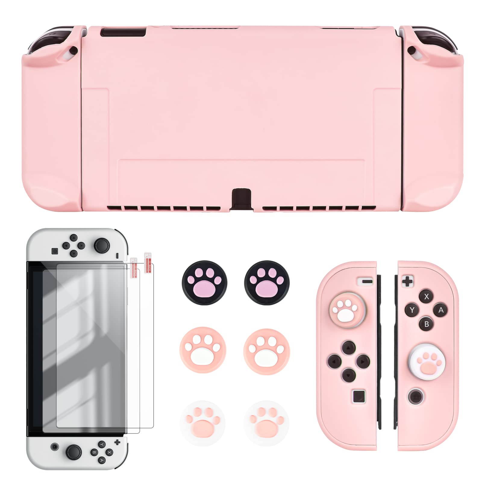 DLseego Switch OLED Protective Case Dockable Hard Shell Anti-Scratch Cover Joycon Accessory Skin with 6PCS Thumb Grips Caps and 2Pc Screen Protectors - Pink-picture-22