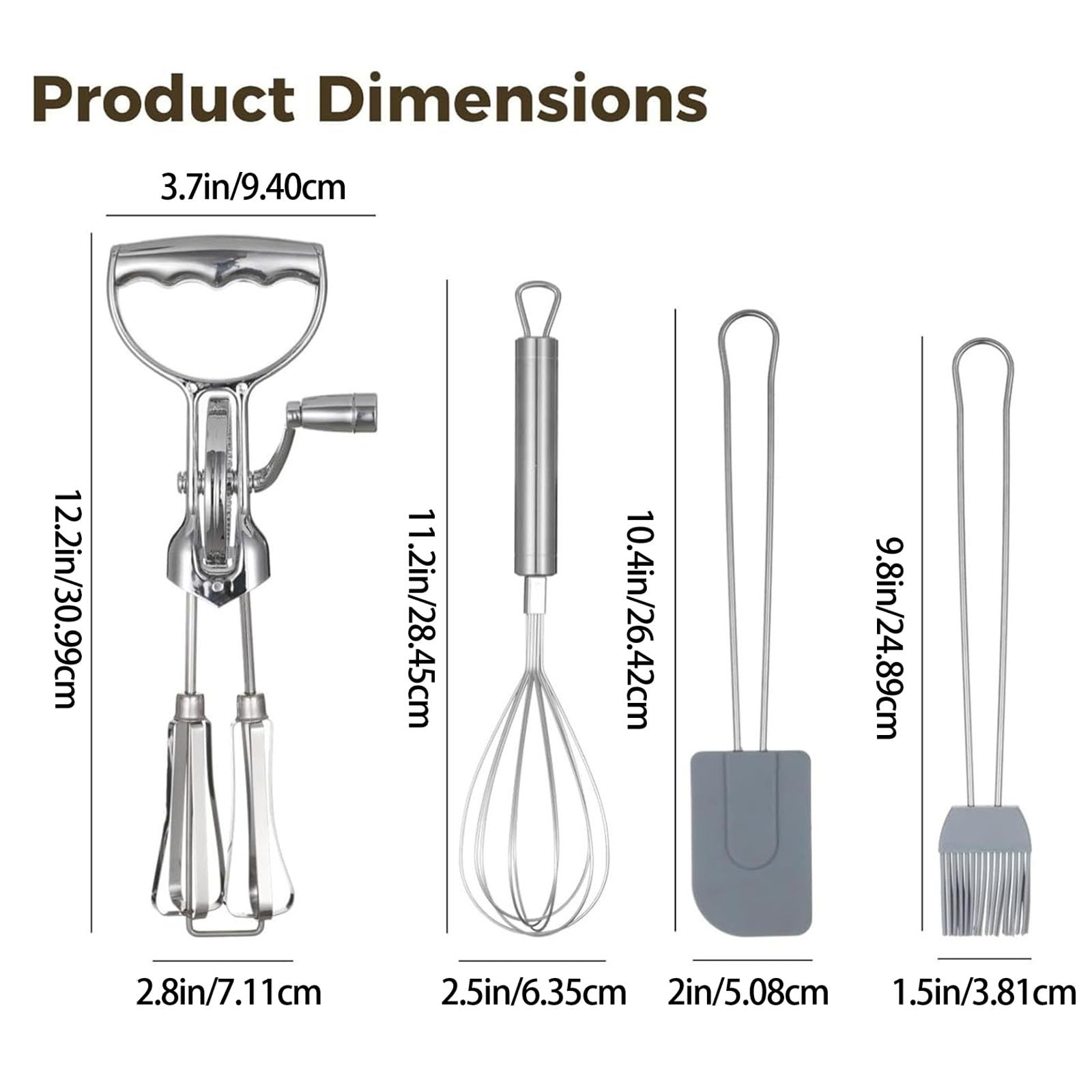 Fruste per uova rotanti con testa, collezione 4, con accessori in silicone, per mescolare senza sforzo fruste in acciaio antiruggine, set da cucina essenziale