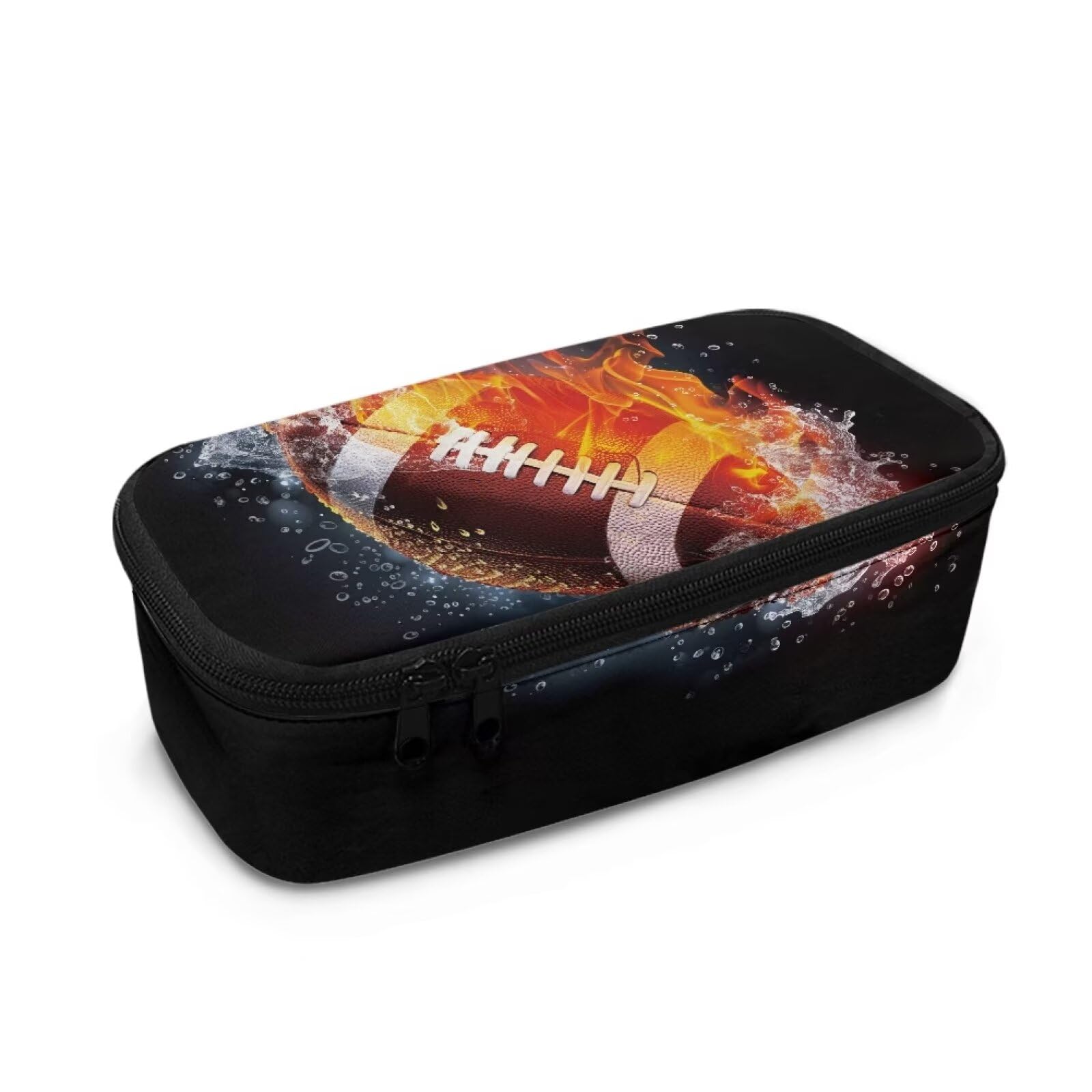 COEQINE Pencil Case for Boys Football 3D Fire Balll Teen Boys Pencil Boxes with Handles Portable Coolest Pencil Case for Boys Colleage Men Office Storage Pen Bag — image 1