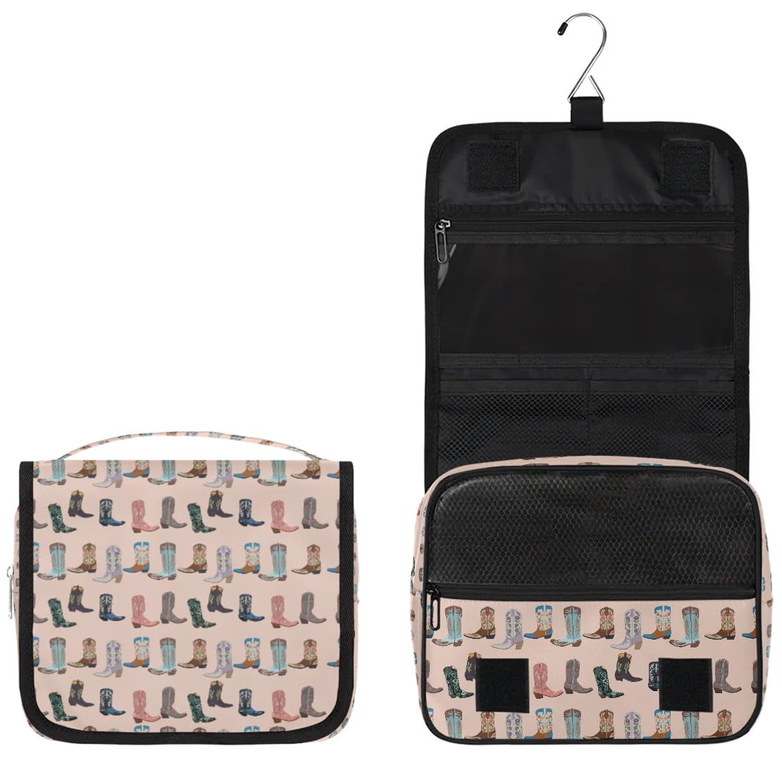 Neceser de viaje para mujeres y hombres con gancho para colgar, organizador de cosméticos de maquillaje, bolsa de viaje para artículos de tocador, accesorios esenciales, tamaño grande, Cowboy