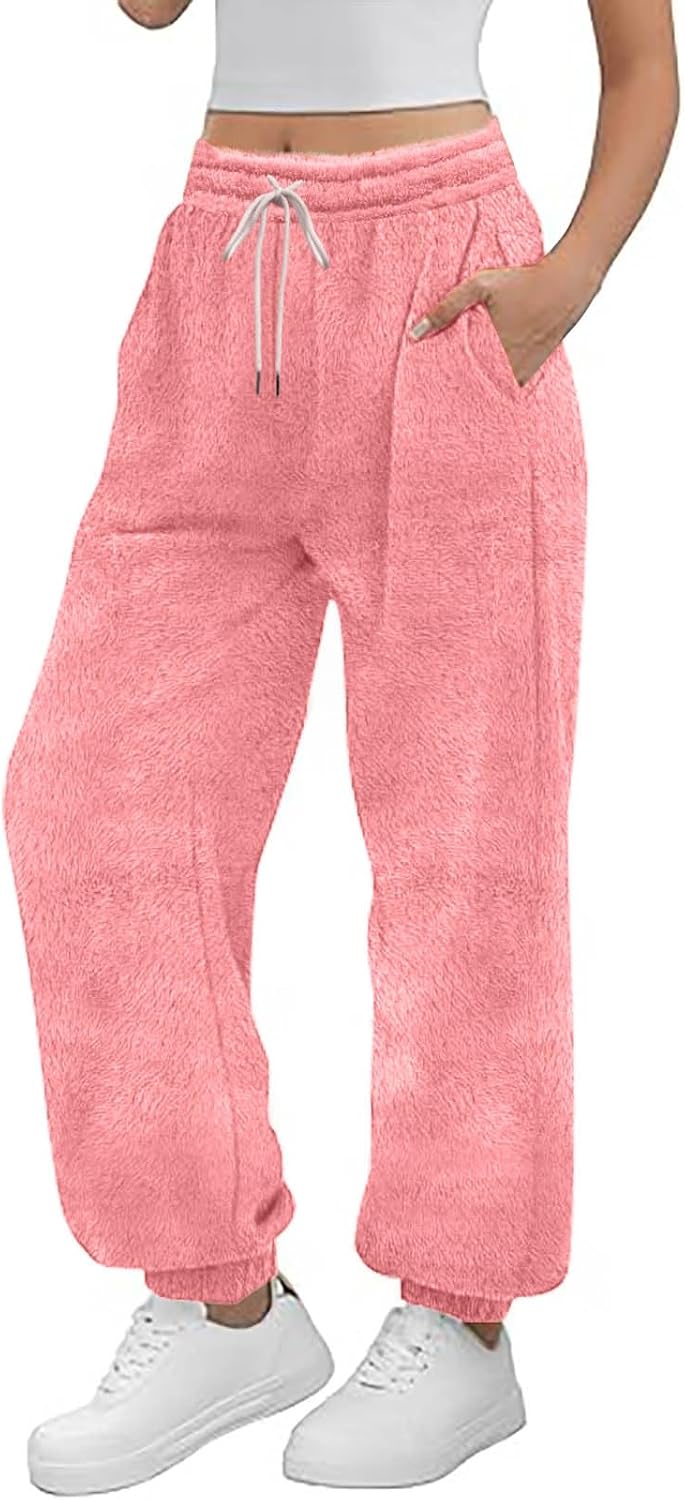 Womens Sherpa Fleece Joggers Sweatpants Winter Warm Casual Athletic Gym Thick Sleeping Lounge Pants with Pockets