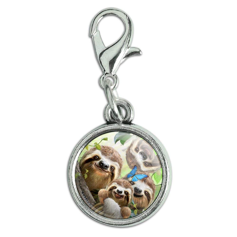 Sloth Family Selfie Antiqued Bracelet Pendant Zipper Pull Charm with Lobster Clasp-image-17