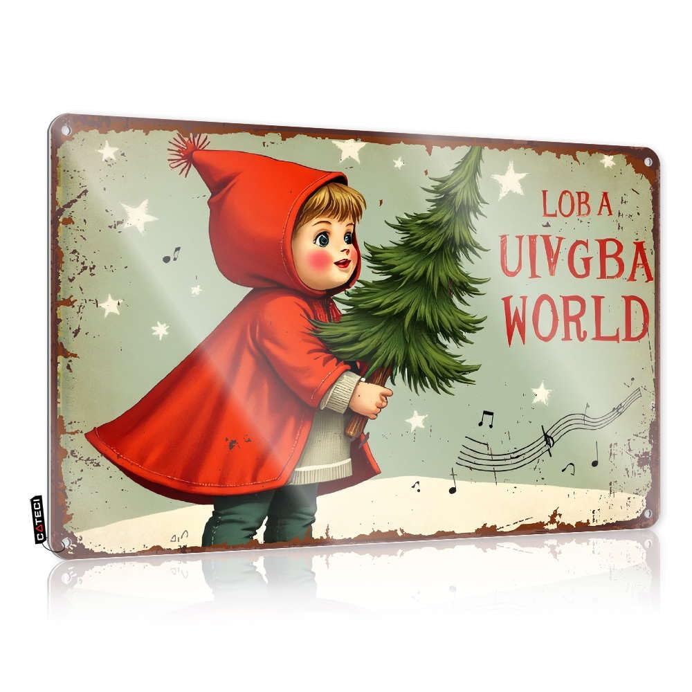 Tapestry, Cool Wall Art Man Cave Bar Warning A Child In A Red Hooded Cloak Holds A Small Christmas Tree. | Rustic Decorative Wall Art(30X40CM)