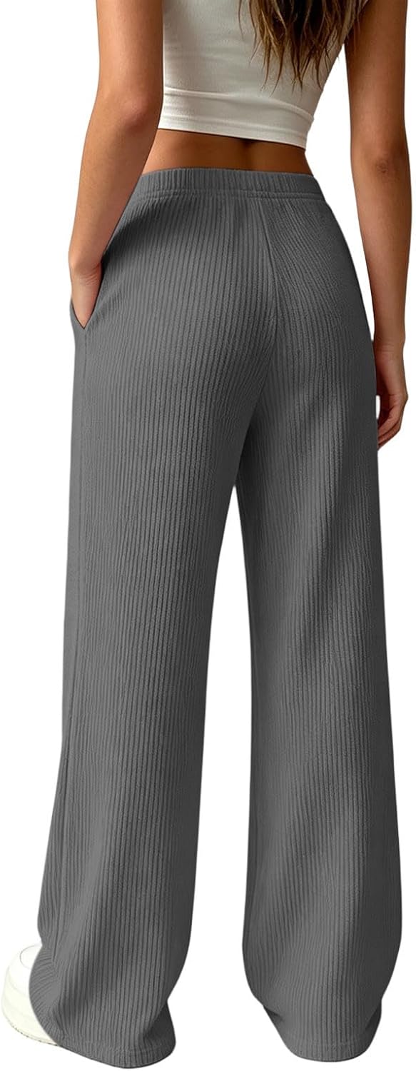 Wide Leg Pants Woman Drawstring Elastic High Waist Soft Fall Fashion Pant with Pocket Stretch Loose Casual Trousers