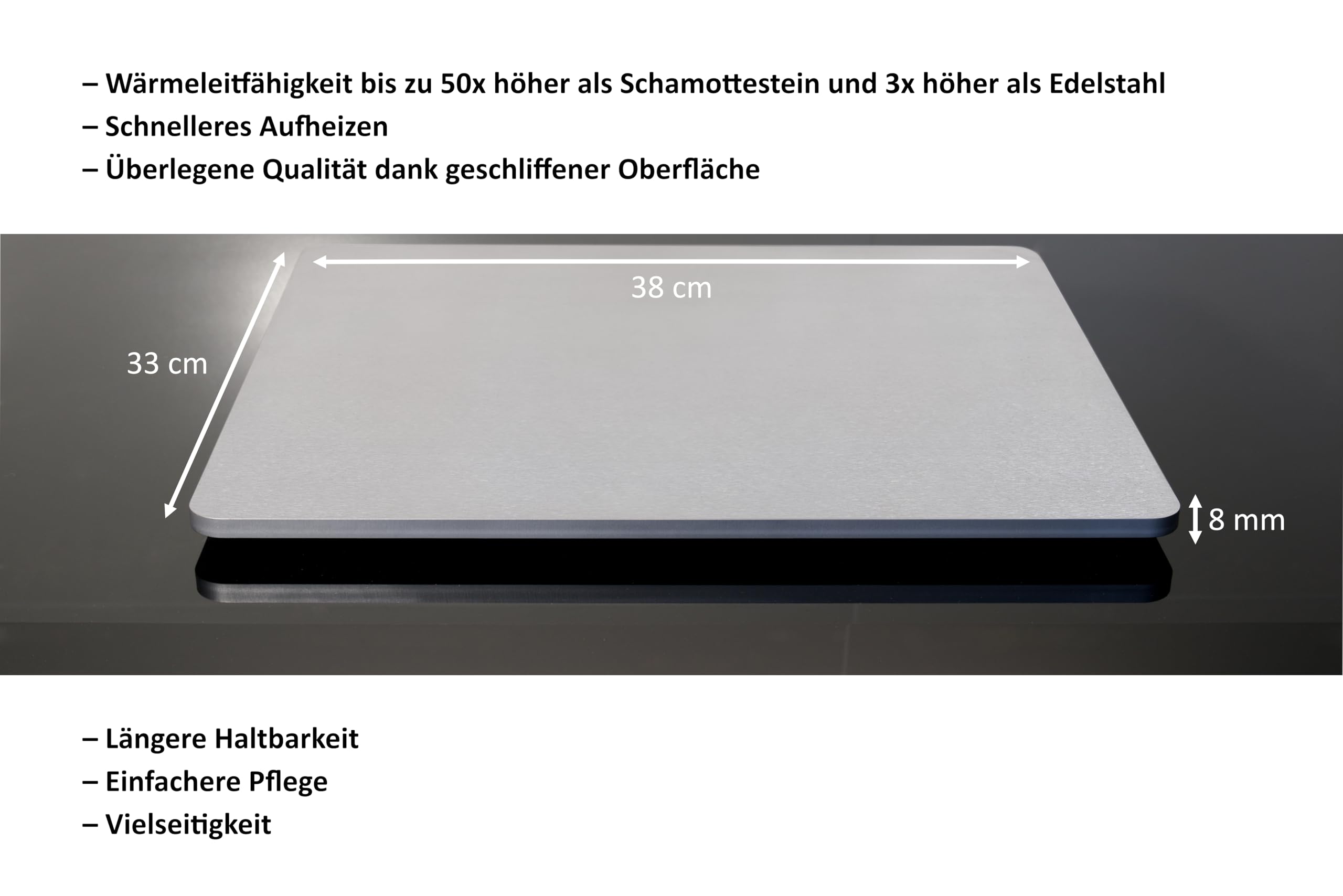 Pizzastahl Backstahl 38x33cm | 8mm geschliffener Stahl für Ofen & Grill