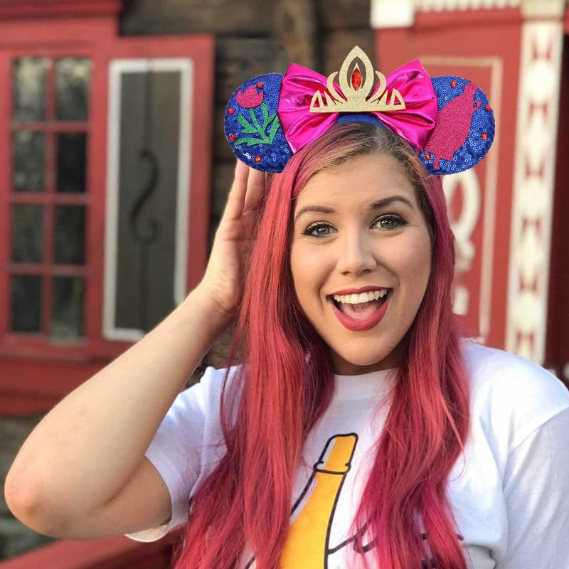 Miniatura 4 de Diadema de orejas de ratón, orejas de ratón de lentejuelas para mujeres y niñas, diadema de lazo brillante para juegos de rol, decoración de fiesta