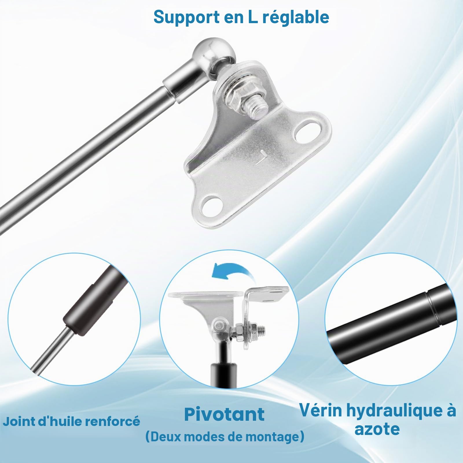 Verin Hydraulique de 500MM 668N/68kg avec Supports de montage en L Verin Hydraulique de Coffre Verin a Gaz pour Lit Ottoman Porte Meuble (Poids du couvercle adapté 128-75kg)