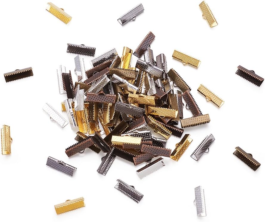 KISSITTY Random Mixed Color 3/4 Inch Length Iron Ribbon Ends 20x8x5mm Pinch Crimp Clamp Cord Ends Findings for DIY Jewelry Making (About 270pcs/200g)
