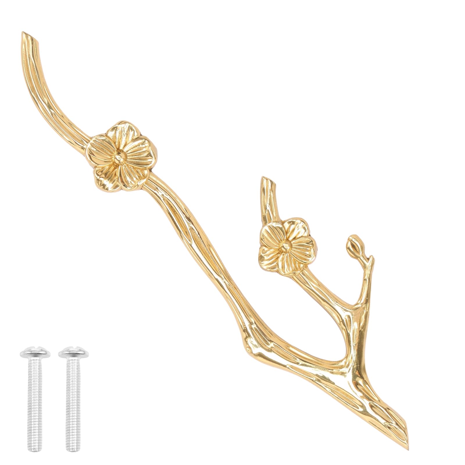 Foppla Twig Drawer Pulls Decorative Flower Branch Shaped Dresser Knob Brass Branch Cabinet Handle Knobs Pulls Handles for Dresser Cabinet Farmhouse (Golden)(Left)