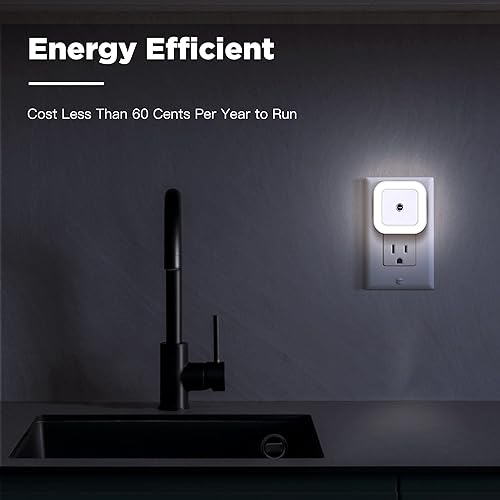 Miniatura 6 de Luz nocturna LED enchufable con sensor de atardecer a amanecer para dormitorio, baño, cocina, pasillo, escaleras, color blanco luz de día, paquete