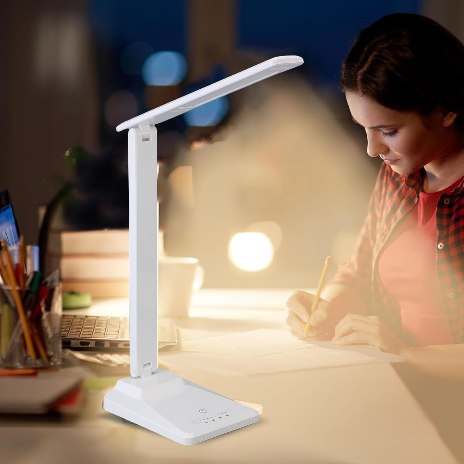Lampada da Scrivania a LED Ricaricabile Lampada per la Cura degli Occhi Dimmerabile a Batteria Senza Fili con Controllo Tattile per Studio, Camera da Letto, Ufficio Domestico, Materiale ABS
