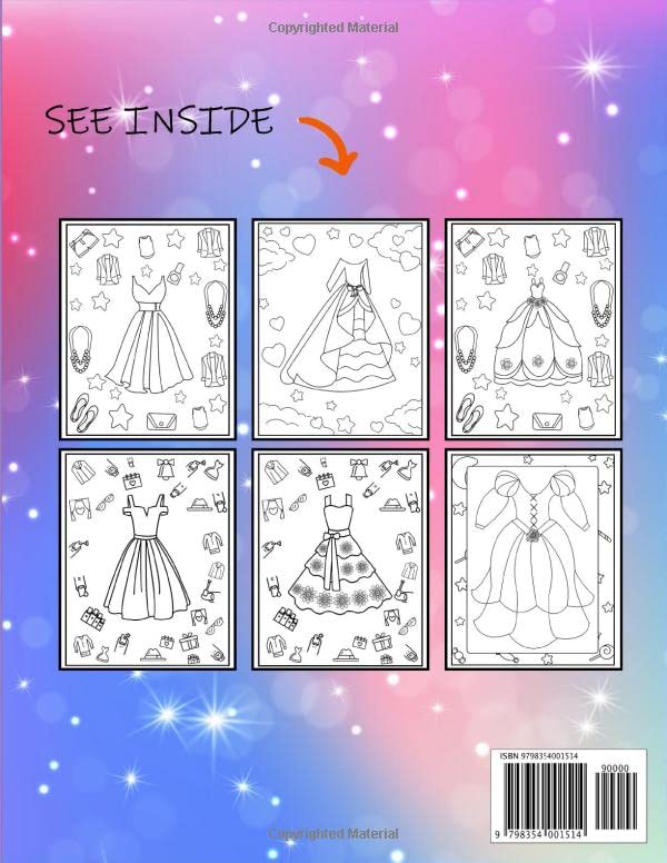 Fashion Coloring Book For Kids: 50+ Princess Fashionable Dress Coloring Book | Full Page Unique and Premium Illustration | Best Gift For Girls image 3