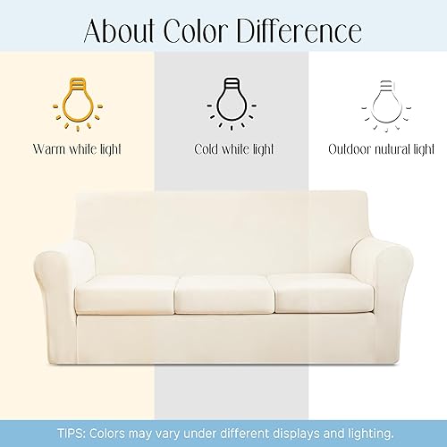 Miniatura 8 de Fundas de terciopelo para sofá de 4 piezas para sofá de 3 asientos, funda de sofá de felpa antideslizante, elásticas, fundas universales para sofá