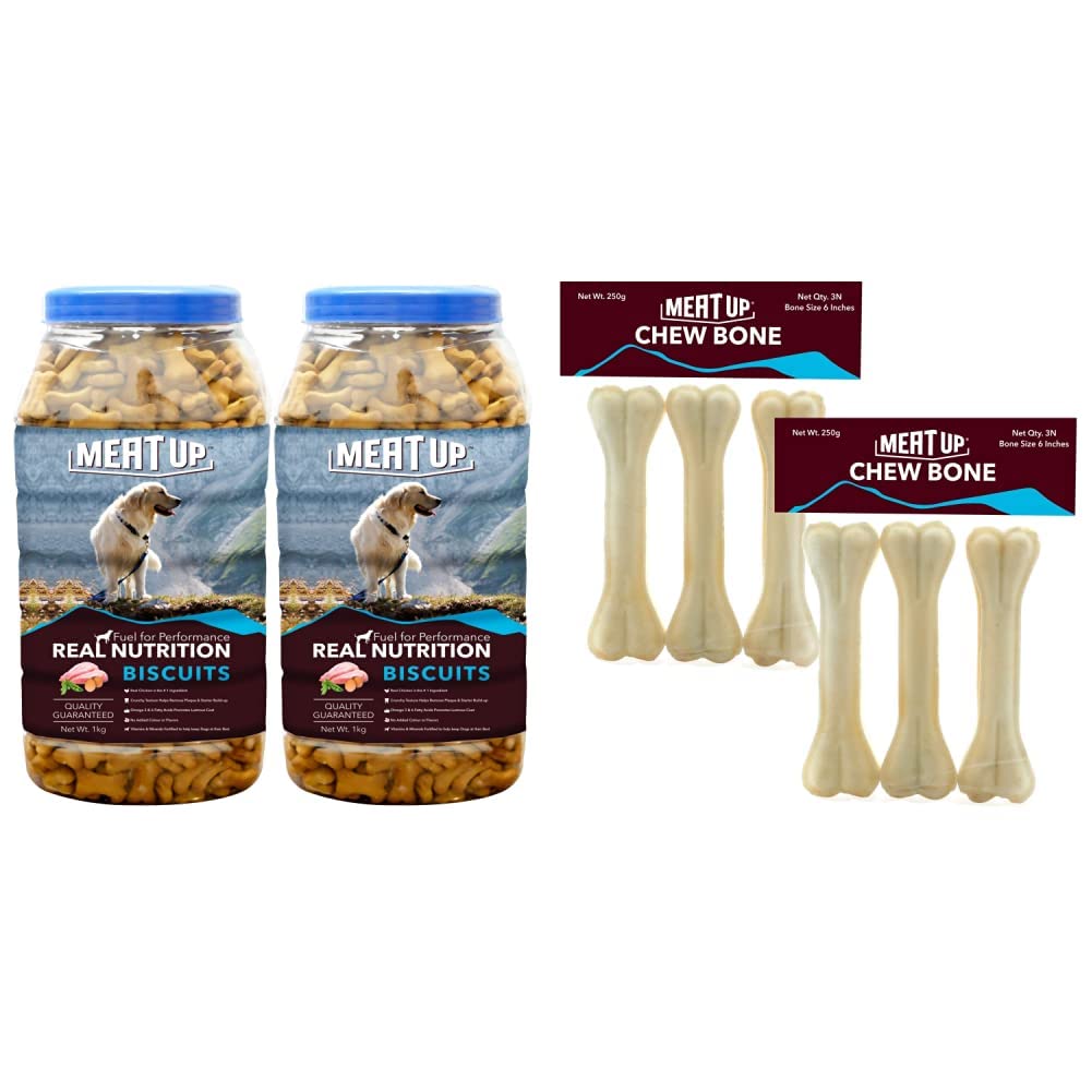 Meat Up Chicken Flavour, Real Chicken Biscuit, Dog Treats - 1kg Jar (BOGO) and Pressed Chew Bones, Dog Treats, 6 inches - Pack of 3 Bones (BOGO) (B08GMVBQD5) Amazon Price History, Amazon Price Tracker