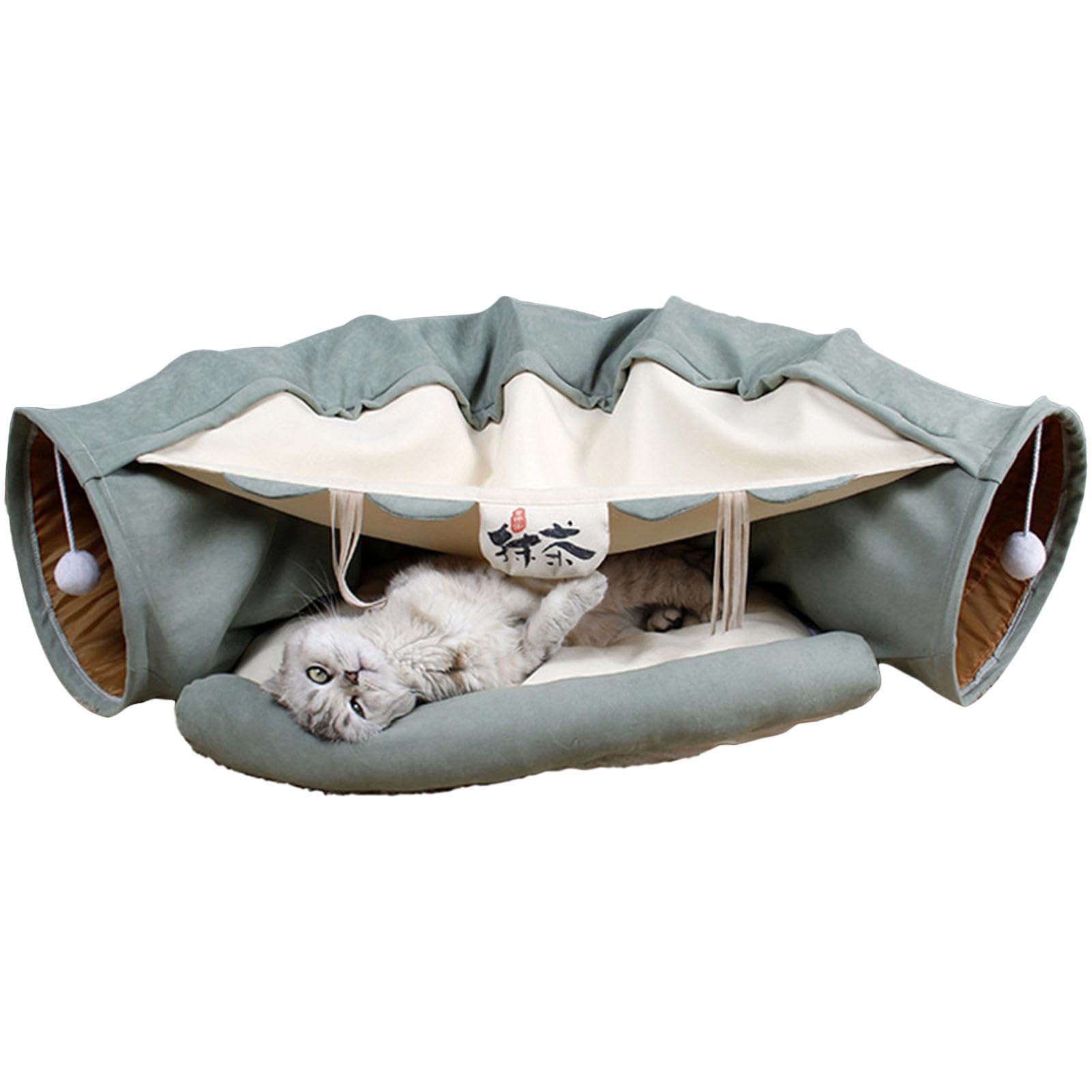 Katzenbett – Faltbarer Katzentunnel, Weiches Bett | Multifunktionale Haustierhöhle Mit Tunnel Zum Und | Tragbare Katzenbettmatte | Plüsch-Katzenspielplatztunnel
