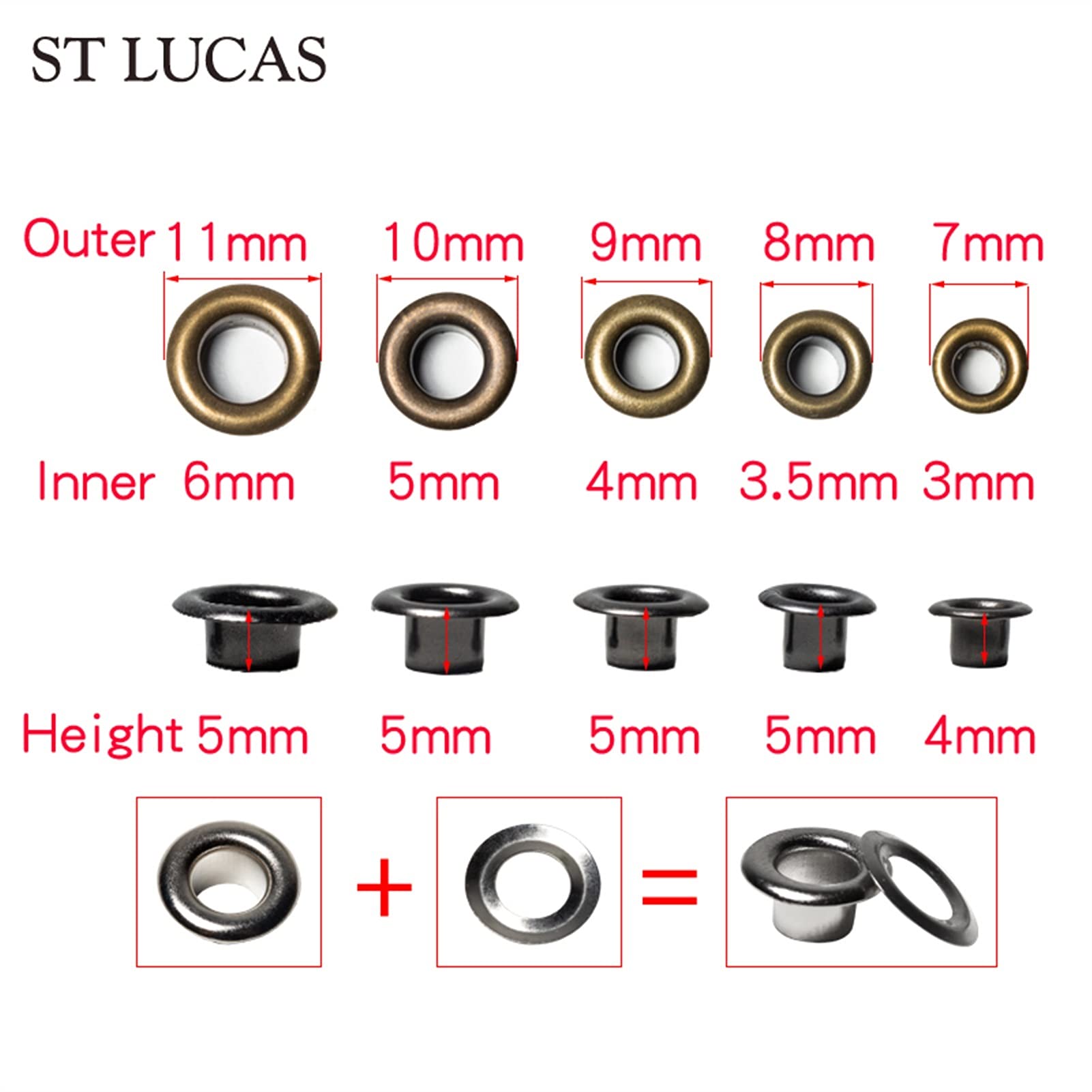 Occhiello Strumento Kit,Occhielli Grommet Rondelle 4 Colori Seach 200setsbrass Eyelets 3 Strumenti per Scarpe Borse Abbigliamento Cintura in Pelle Cappello in Pelle Artigianato Accessori Handmade Fai