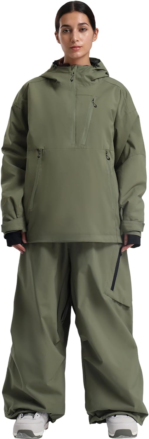 GSOU SNOW Women's Ski Jacket and Pants Set Baggy Snowboard Jacket Snow Suit Waterproof Windproof Hooded Coat