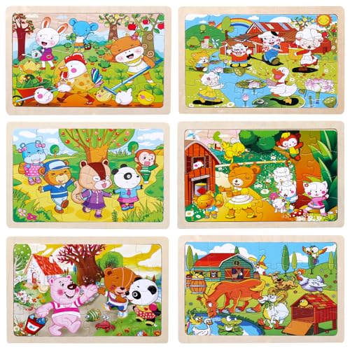 ComPDCVD Madera para Niños de 6×24 Piezas Puzzle Animales Puzzles Infantiles 3 4 5 6 años Juguetes Montessori Rompecabeza, Juego Regalos de Cumpleaños Navidad para Niños y Niñas Juego Educativo