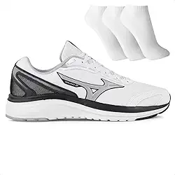 Tênis Mizuno Raijuu 2 Masculino + 3 Pares de Meias Branco/Preto 41